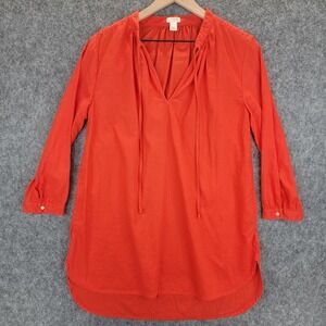 J Crew Shirt Womens S Sunset Orange Linen Cotton Long Sleeve Pullover Tunic Top